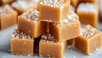 Salted caramel cubes stacked in a pyramid shape