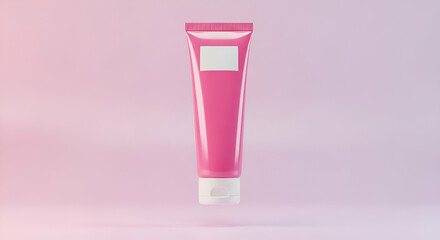 Vibrant Pink Cosmetic Tube Displayed Against a Soft Pink Background Ideal for Beauty Branding and Product Promotion in Skincare and Makeup Industries
