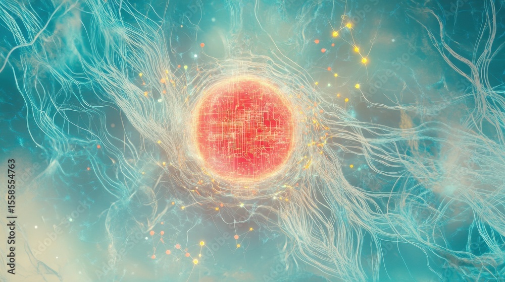 Aufkleber Glowing sphere with circuit board pattern in abstract digital space