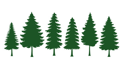 A row of evergreen tree silhouettes in various sizes