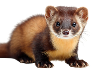 An adorable yellow-throated marten gazes with an inquisitive expression