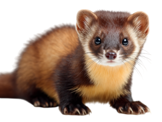 An adorable yellow-throated marten gazes with an inquisitive expression