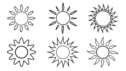 Hand Drawn Sun Icons Set of  Line Vectors