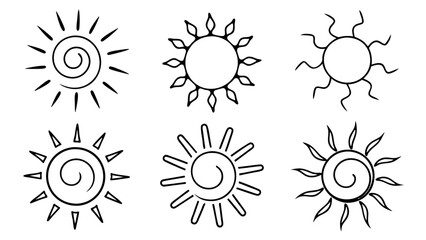 Hand Drawn Sun Icons Set of  Line Vectors