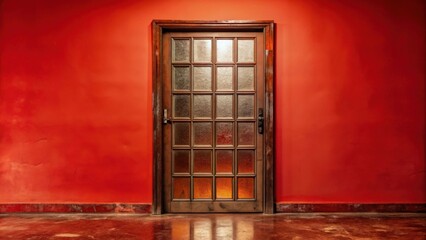 Obraz premium Old metal door with glass panels isolated on a worn stone floor