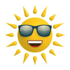 Cute Smiling Sun Wearing Sunglasses with Open Mouth and Joyful Expression