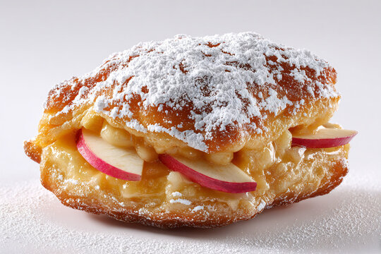 A photorealistic Hanukkah apple fritter with golden crust