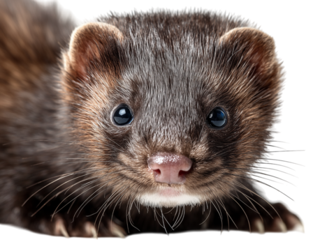 A Close-Up Portrait of a Mink: A close-up shot of a mink, its eyes exuding a sense of curious alertness