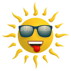 Cute Smiling Sun Wearing Sunglasses with Open Mouth, Tongue Out and Playful Expression