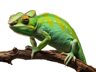 Green chameleon on branch isolated on a transparent background