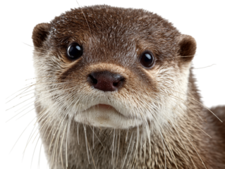 A close-up portrait of a curious otter, its intelligent eyes reflecting a hint of the wild