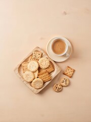 Delicious assortment of tea biscuits arranged artfully on a rustic wooden table