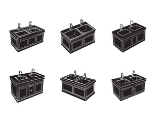 double basin countertop vector silhouette illustration