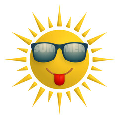 Cute Smiling Sun Wearing Sunglasses with Tongue Out and Calm Expression