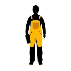 Construction Worker or Mechanic in Yellow Overalls Silhouette Illustration