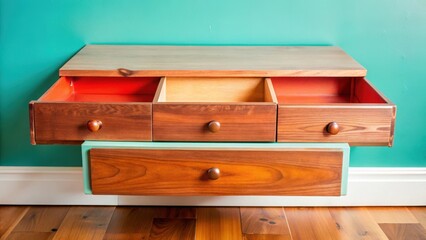Clean wooden drawer with a large empty space on top