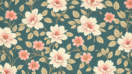 A Detailed Vintage Floral Pattern On A Textured Fabric Background Featuring Flowers. Ideal For Design Projects, Craft Work, Or As Wallpaper Inspiration.