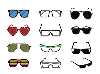  Vector set of sunglasses Collection of stylish summer eyewear illustration
