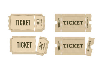 Realistic Detailed 3d Ticket Blank Admit Set for Party and Amusement Show Different Views . Vector illustration of Torn Tickets