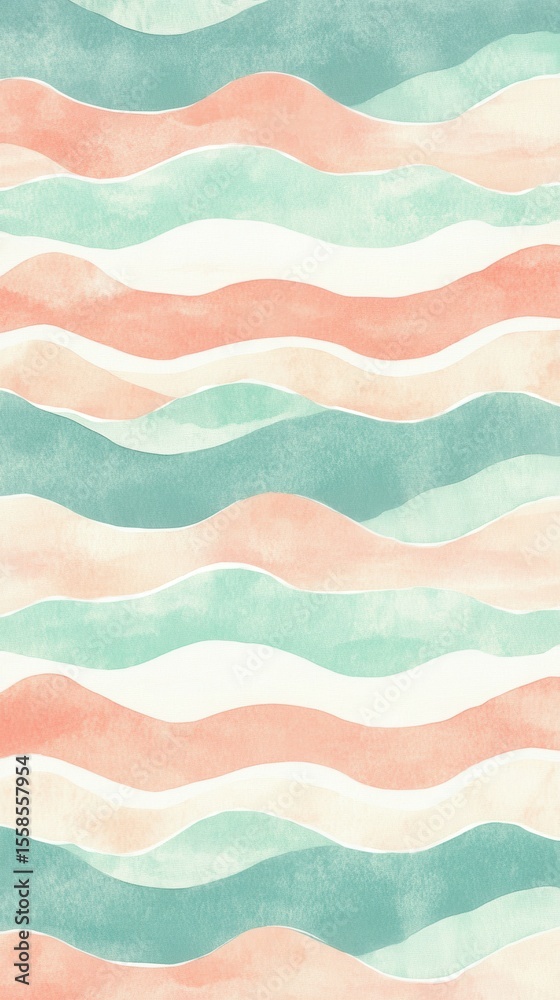 Poster Abstract painting with wavy lines in serene colors