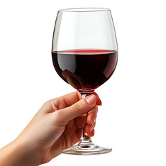 Hand holding a glass of red wine isolated on a transparent background
