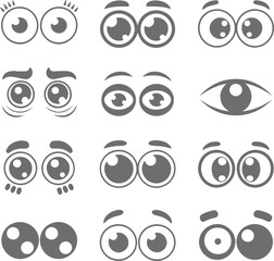 Obraz premium Twelve Gray Cartoon Eye Silhouettes Various Expressions Set Simple Flat Design Elements for Animation or Game Design Cute and Funny Eyes Icons