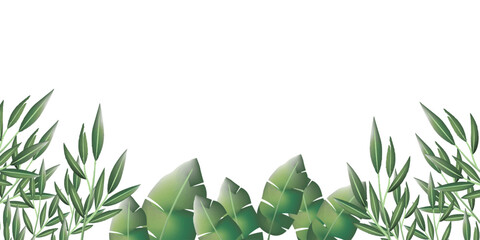 Fototapeta premium Lush Green Tropical and Bamboo Leaves Border on White Background