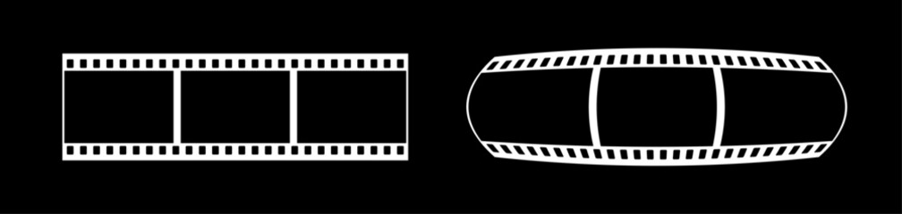 Abstract 3d 35mm film strip vector decoration with 3 frames on black background. White film reel symbol illustration to use for photography, television, cinema, photo frame.