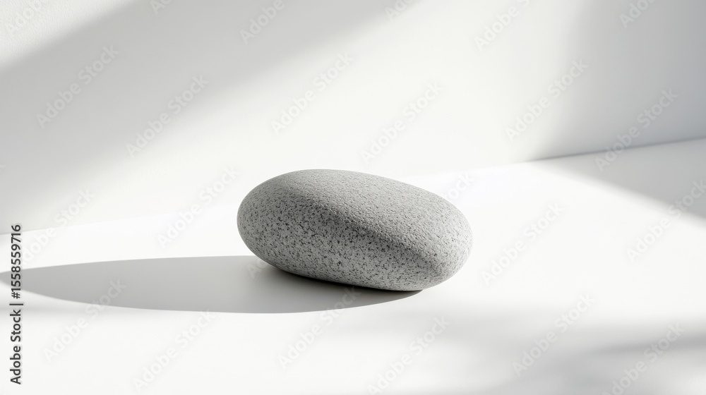 Aufkleber smooth grey stone resting on white surface in bright light