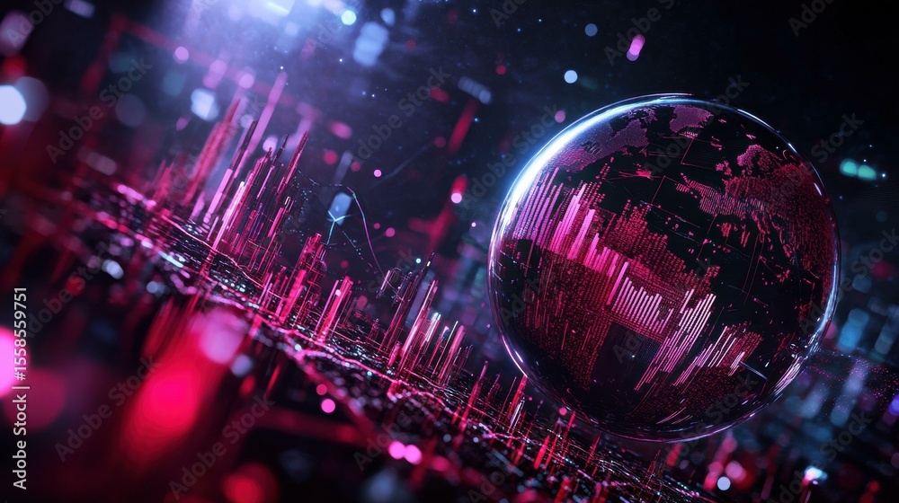 Poster Futuristic globe with data visualization in abstract environment