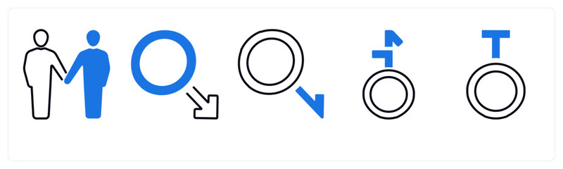 A set of 5 mix icons as gender, bisexual, male