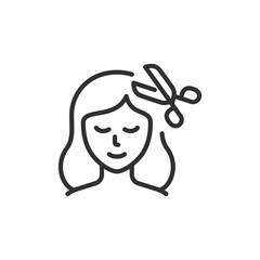 Hair with natural drop, linear icon. Organic haircare and botanical beauty. Line with editable stroke.