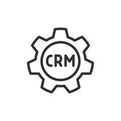 CRM inside gear, linear icon. System integration and customer management. Line with editable stroke.