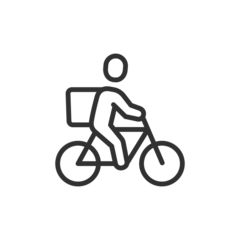 Fotobehang Bicycle courier, linear icon. Eco-friendly fast delivery. Line with editable stroke. © Matsabe