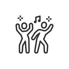 Dancing people, linear icon. Party celebration and social entertainment. Line with editable stroke.