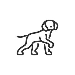 Hunting dog, linear icon. Animal companion used in field hunting. Line with editable stroke.