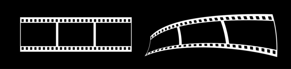 Abstract 3d 35mm film strip vector decoration with 3 frames on black background. White film reel symbol illustration to use for photography, television, cinema, photo frame.