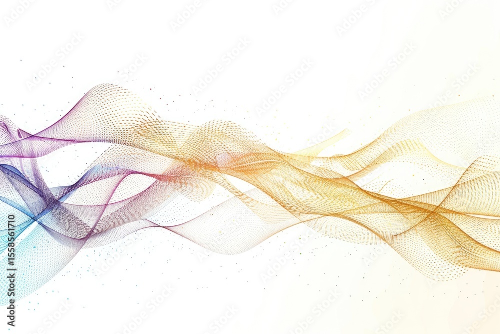 Fototapete flowing digital waves with glowing particles on a white background. abstract line art or digital wav