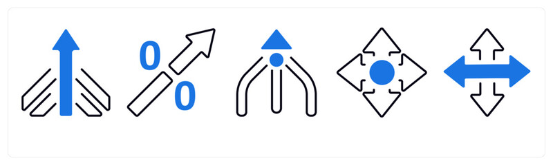 A set of 5 mix icons as arrow, map, navigation
