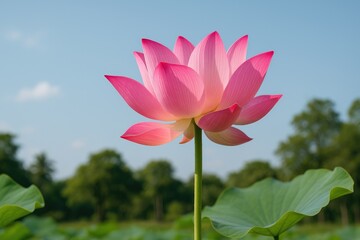 Beautiful pink lotus, a decorative flower commonly cultivated in Southeast Asia