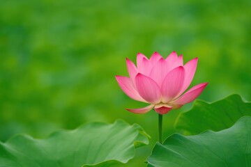 Crimson Blossom Floating in a Verdant Pond
