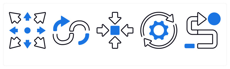 A set of 5 mix icons as arrow, map, navigation