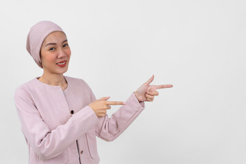 Happy asian women cancer patient wearing headscarf smiling and thinking positive about cancer...