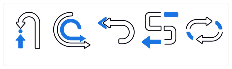 A set of 5 mix icons as arrow, map, navigation