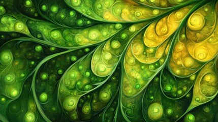Abstract Green and Yellow Swirls: Organic, Flowing, Artistic, Detailed Composition.