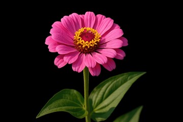 Close-up of a vibrant pink zinnia flower against a dark backdrop
