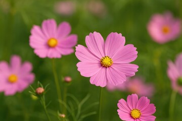 Obraz premium Close-up of pink blossoms with selective focus in a garden