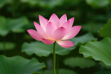 Fototapeta premium Beautiful pink lotus blooming in a serene pond scene