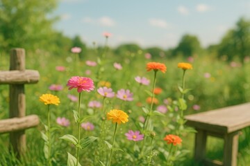 Fototapeta premium Section of a lush garden featuring colorful blooms