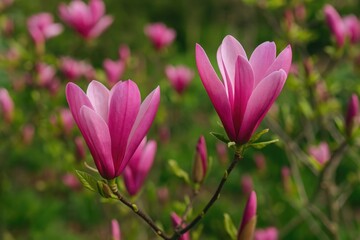 Fototapeta premium Delicate pink blossoms of the Magnolia liliflora species